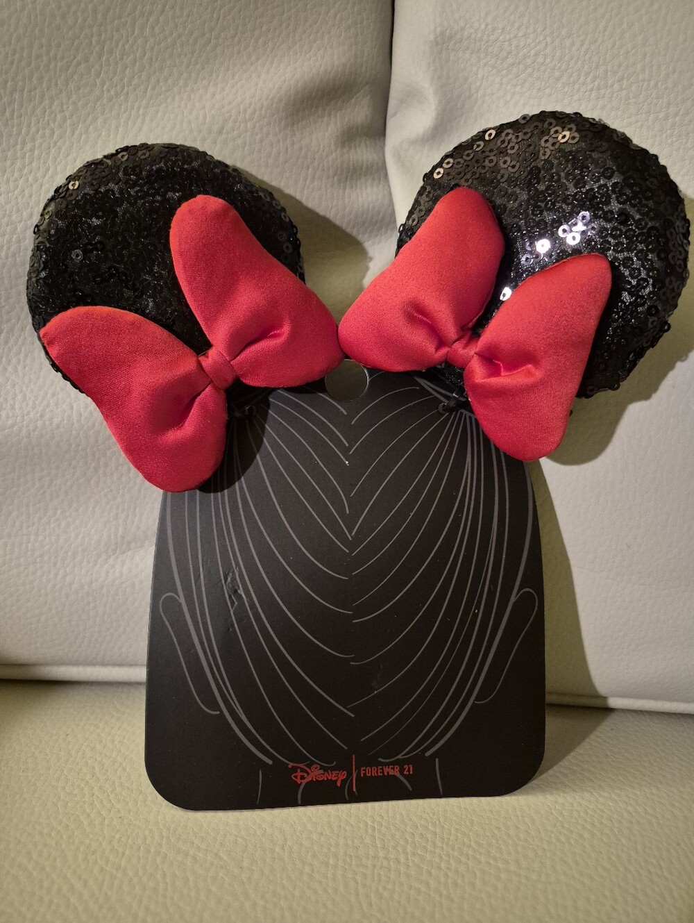 Disney X Forever 21 Clip On Black Sequin Minnie Ears with Red Bows